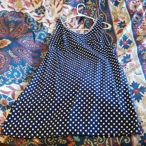 Navy and white polka dot dress